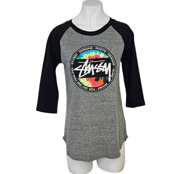 Stussy Womens 3/4 Sleeve Graphic Logo Crew Neck Shirt, Size XS - Picture 1 of 7